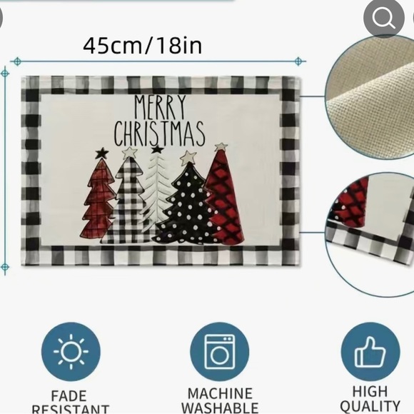 4pcs, Buffalo Plaid Christmas Trees Place mats Set Of 4, 12x18 inches B2 - Picture 5 of 5